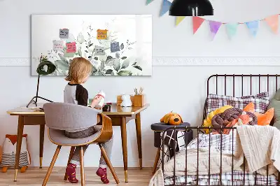 Pizarra magnética de pared con diseño de hojas de plantas y rotulador
