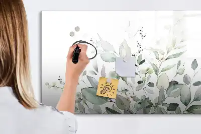 Pizarra magnética de pared con diseño de hojas de plantas y rotulador
