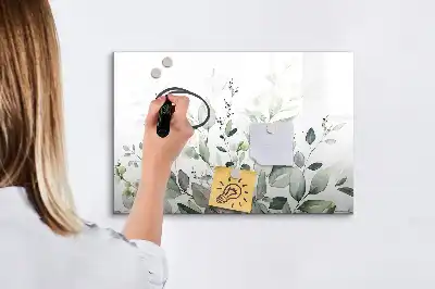Pizarra magnética de pared con diseño de hojas de plantas y rotulador
