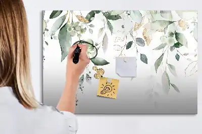 Pizarra de cristal magnética borrable con diseño de hojas de plantas