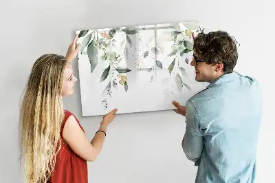 Pizarra de cristal magnética borrable con diseño de hojas de plantas