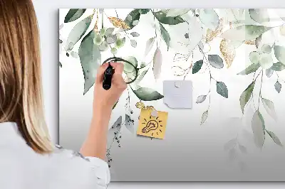 Pizarra de cristal magnética borrable con diseño de hojas de plantas