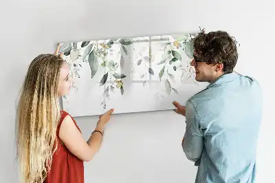 Pizarra de cristal magnética borrable con diseño de hojas de plantas