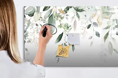 Pizarra de cristal magnética borrable con diseño de hojas de plantas