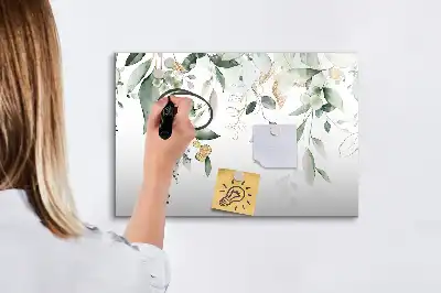 Pizarra de cristal magnética borrable con diseño de hojas de plantas