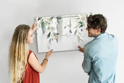 Pizarra de cristal magnética borrable con diseño de hojas de plantas