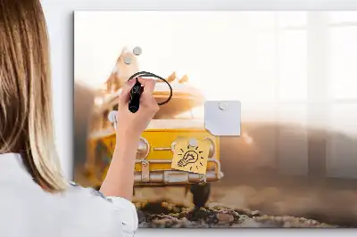 Pizarra de cristal magnética borrable con diseño de vacaciones en coche
