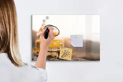 Pizarra de cristal magnética borrable con diseño de vacaciones en coche