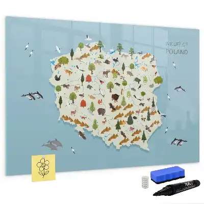 Pizarra magnética de pared con rotulador mapa de los animales de Polonia