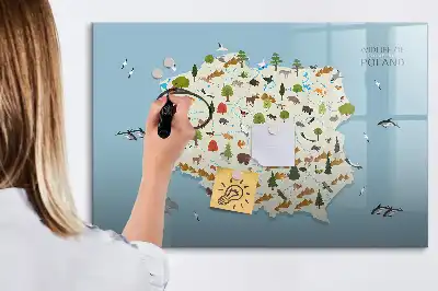 Pizarra magnética de pared con rotulador mapa de los animales de Polonia