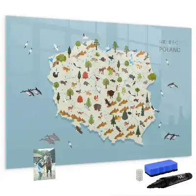 Pizarra magnética de pared con rotulador mapa de los animales de Polonia