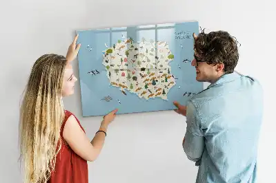 Pizarra magnética de pared con rotulador mapa de los animales de Polonia