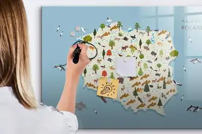 Pizarra magnética de pared con rotulador mapa de los animales de Polonia