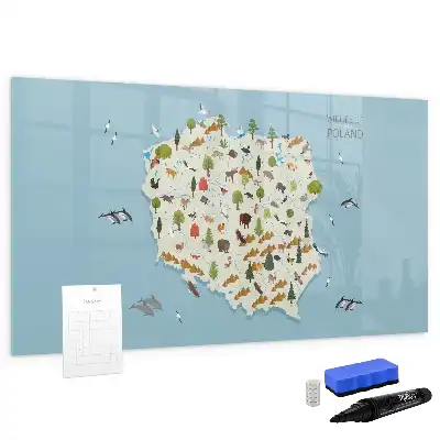 Pizarra magnética de pared con rotulador mapa de los animales de Polonia