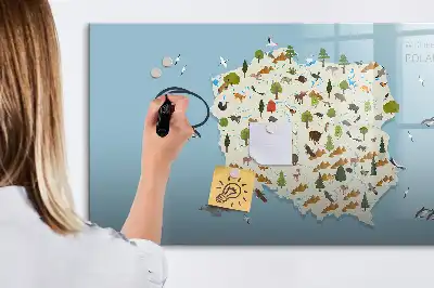Pizarra magnética de pared con rotulador mapa de los animales de Polonia