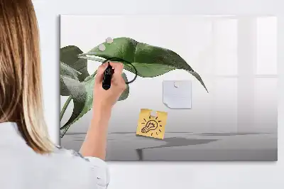 Pizarra de cristal magnética borrable diseño de hojas abstractas