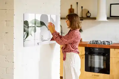 Pizarra de cristal magnética borrable diseño de hojas abstractas