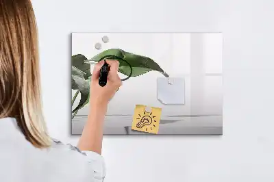 Pizarra de cristal magnética borrable diseño de hojas abstractas