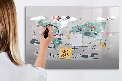 Pizarra de cristal magnética borrable con diseño de mapa de dibujos animados