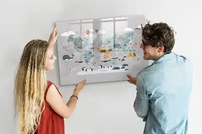 Pizarra de cristal magnética borrable con diseño de mapa de dibujos animados