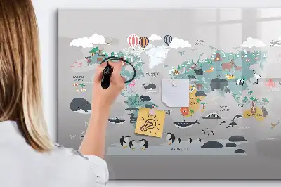 Pizarra de cristal magnética borrable con diseño de mapa de dibujos animados