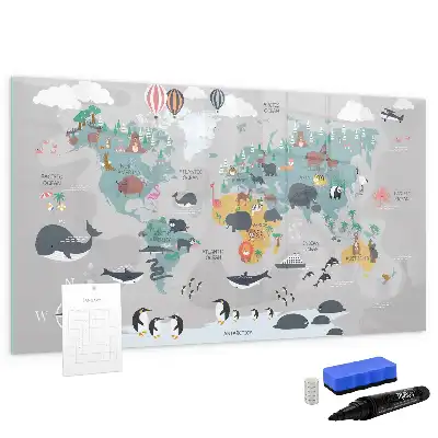 Pizarra de cristal magnética borrable con diseño de mapa de dibujos animados