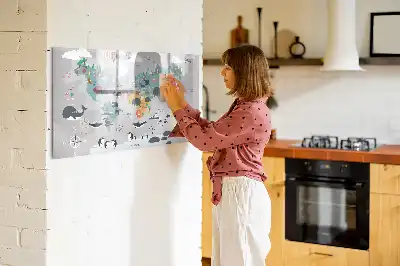 Pizarra de cristal magnética borrable con diseño de mapa de dibujos animados
