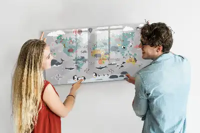 Pizarra de cristal magnética borrable con diseño de mapa de dibujos animados