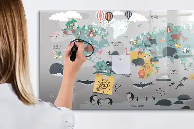 Pizarra de cristal magnética borrable con diseño de mapa de dibujos animados