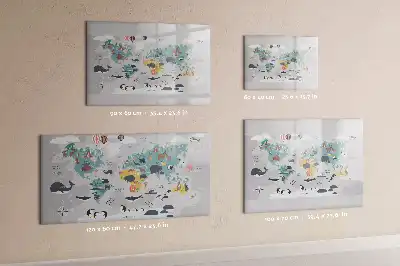 Pizarra de cristal magnética borrable con diseño de mapa de dibujos animados