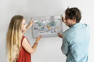 Pizarra de cristal magnética borrable con diseño de mapa de dibujos animados