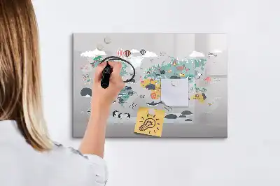 Pizarra de cristal magnética borrable con diseño de mapa de dibujos animados