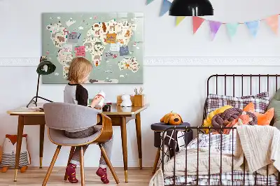 Pizarra magnética de pared con rotulador diseño de mapa del mundo con animales