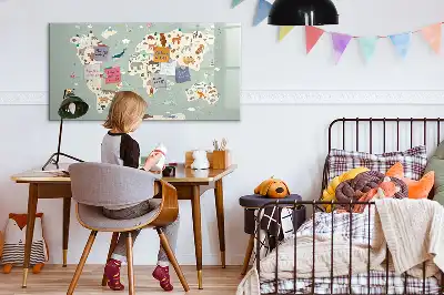 Pizarra magnética de pared con rotulador diseño de mapa del mundo con animales