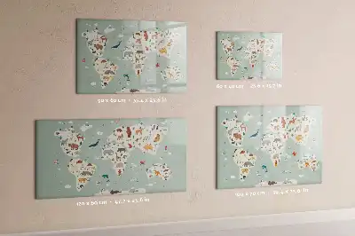 Pizarra magnética de pared con rotulador diseño de mapa del mundo con animales