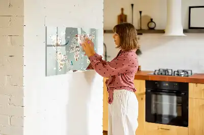 Pizarra magnética de pared con rotulador diseño de mapa del mundo con animales