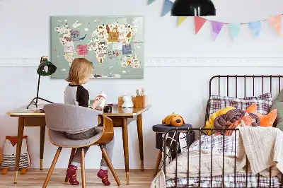 Pizarra magnética de pared con rotulador diseño de mapa del mundo con animales
