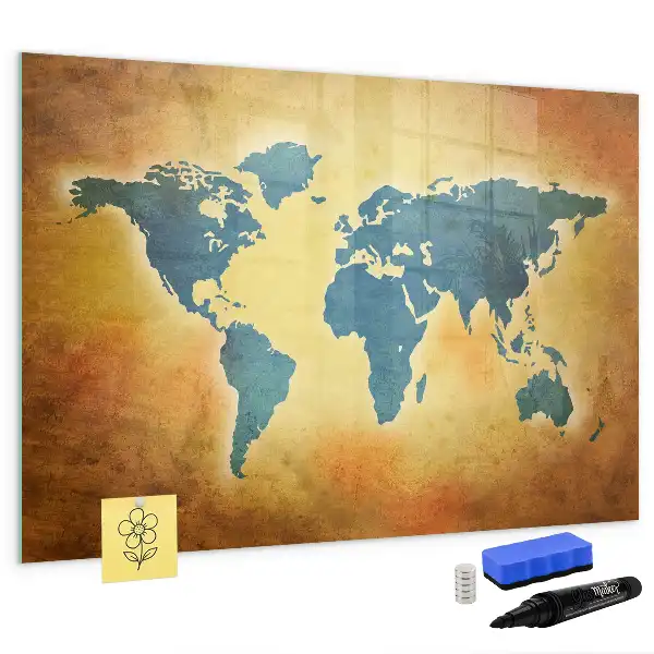 Pizarra de cristal magnética borrable diseño de mapa del mundo antiguo