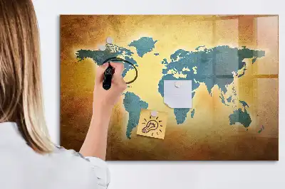 Pizarra de cristal magnética borrable diseño de mapa del mundo antiguo