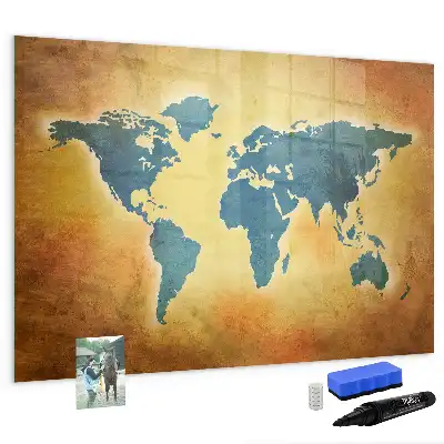 Pizarra de cristal magnética borrable diseño de mapa del mundo antiguo