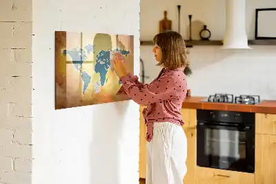 Pizarra de cristal magnética borrable diseño de mapa del mundo antiguo