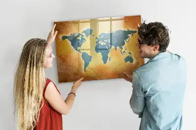 Pizarra de cristal magnética borrable diseño de mapa del mundo antiguo