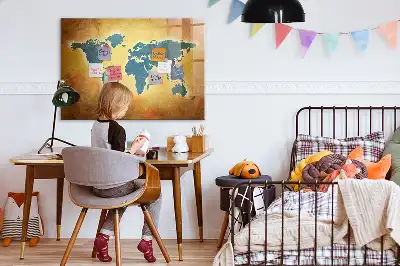 Pizarra de cristal magnética borrable diseño de mapa del mundo antiguo