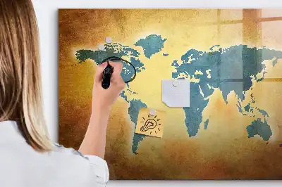 Pizarra de cristal magnética borrable diseño de mapa del mundo antiguo