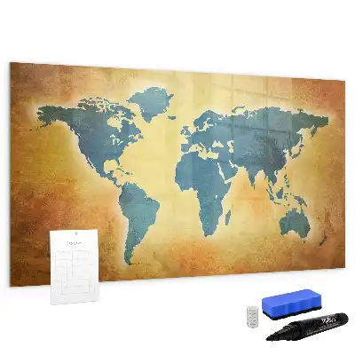 Pizarra de cristal magnética borrable diseño de mapa del mundo antiguo