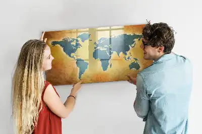 Pizarra de cristal magnética borrable diseño de mapa del mundo antiguo