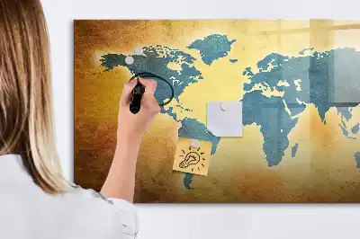 Pizarra de cristal magnética borrable diseño de mapa del mundo antiguo