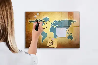 Pizarra de cristal magnética borrable diseño de mapa del mundo antiguo