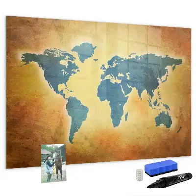 Pizarra de cristal magnética borrable diseño de mapa del mundo antiguo
