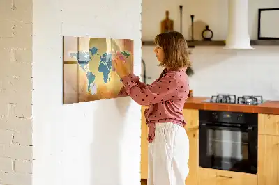 Pizarra de cristal magnética borrable diseño de mapa del mundo antiguo